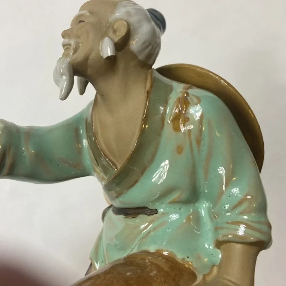 Vintage Mud Man Figurine Fisherman China Ornament